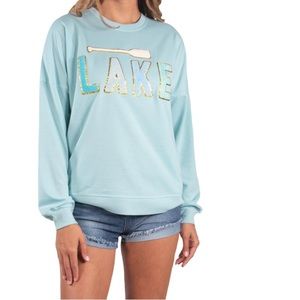 Simply Southern Lake Life Chenille Sparkle Crewneck Pullover NWT Medium